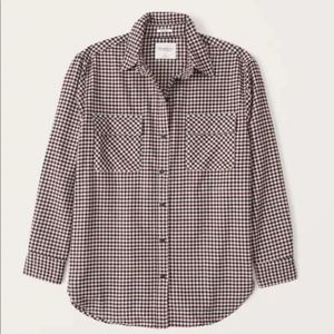 Abercrombie and fitch womens oversized burgundy check shirt flannel top